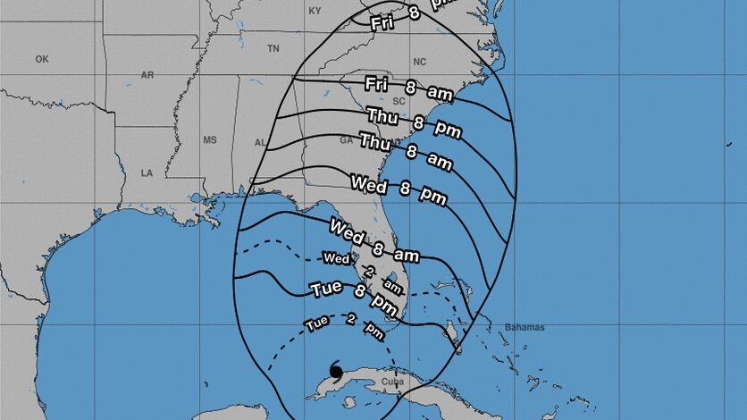 Hurricane Ian projected paths