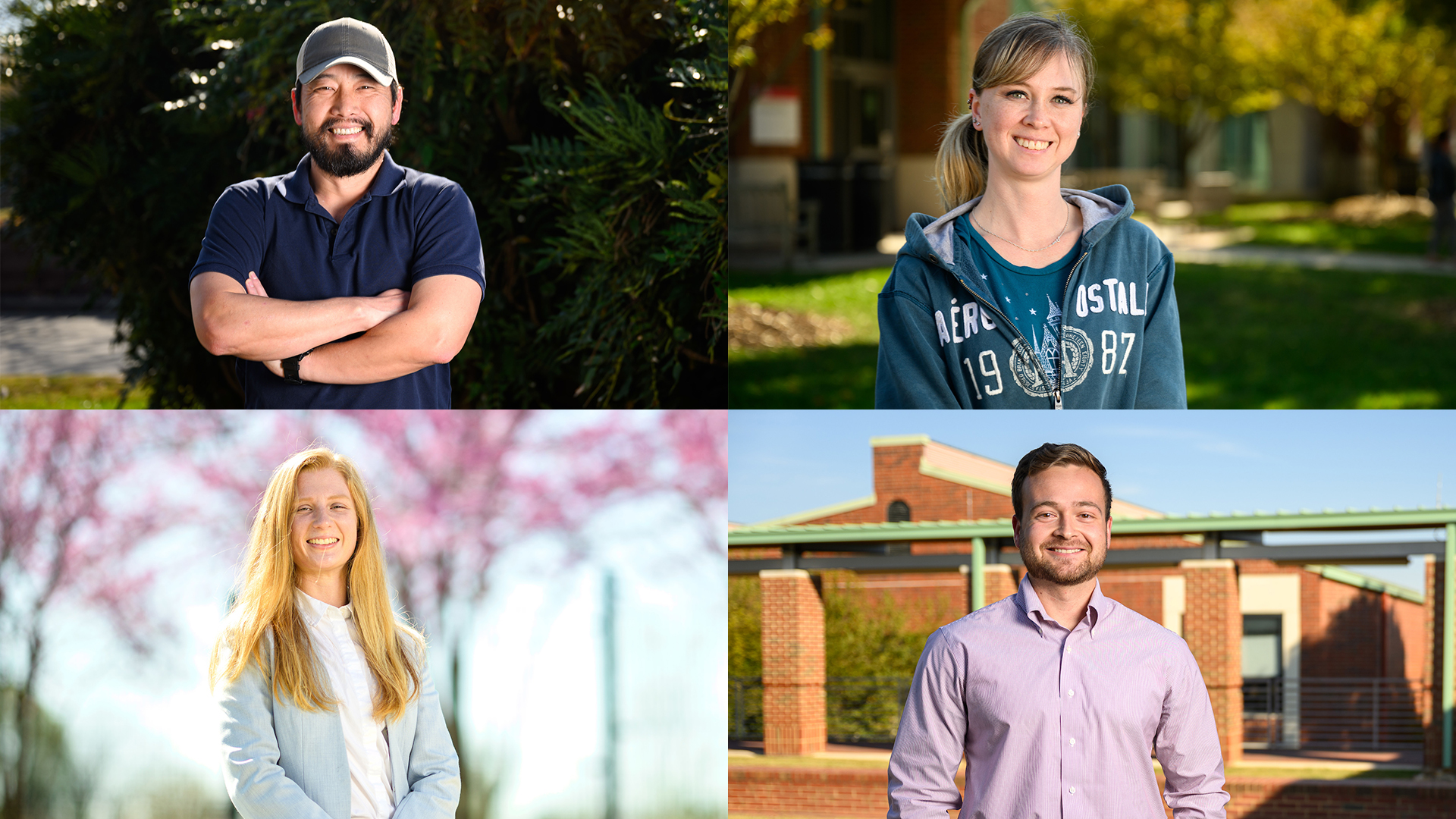 A four-part grid featuring student veterans from the NC State College of Veterinary Medicine.