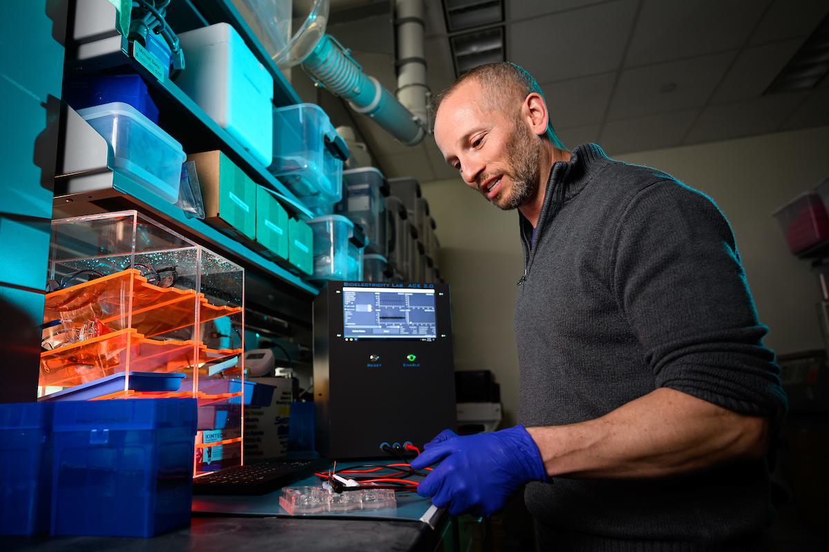 Mike Sano working at a lab bench.