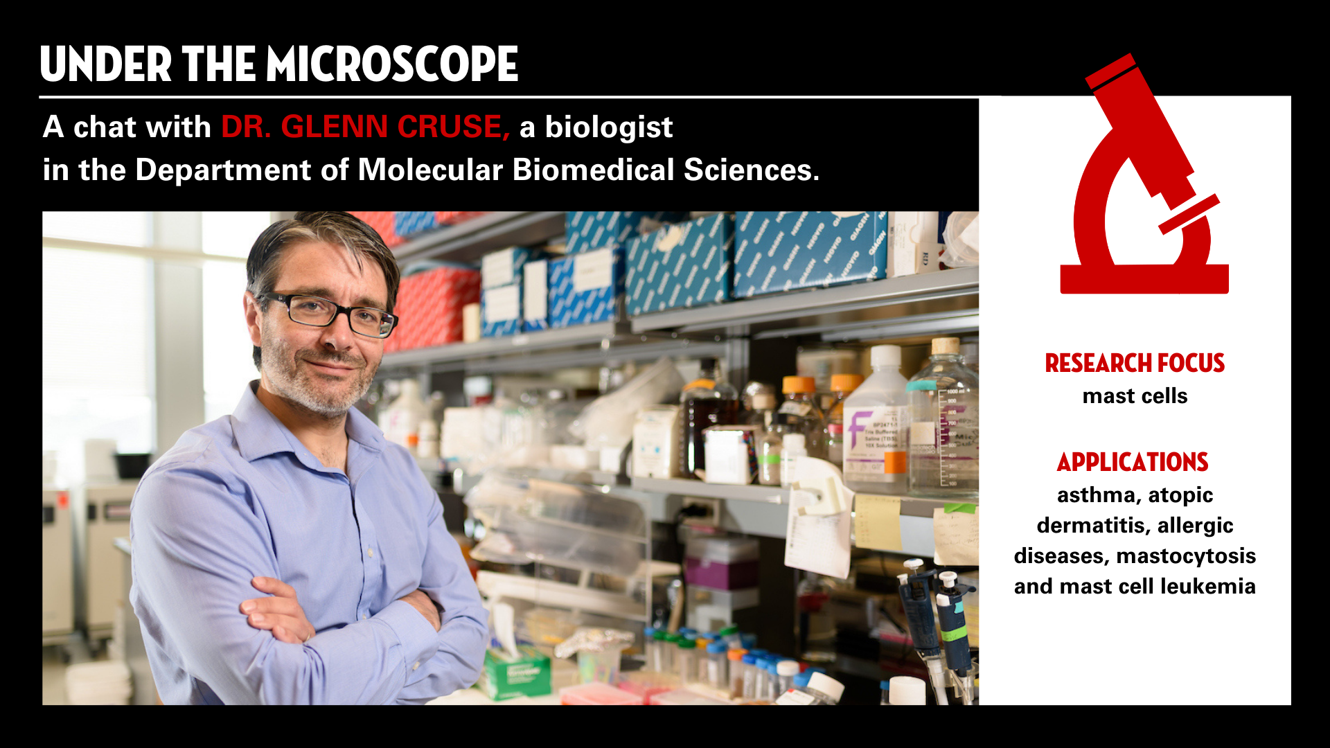 A graphic with Dr. Glenn Cruse in a lab