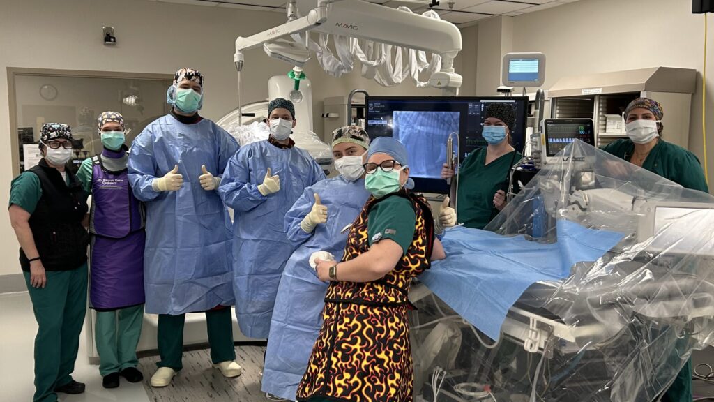 Dr. Pierce with all 4 of her residents and 2 cardio techs after a successful Cath procedure.