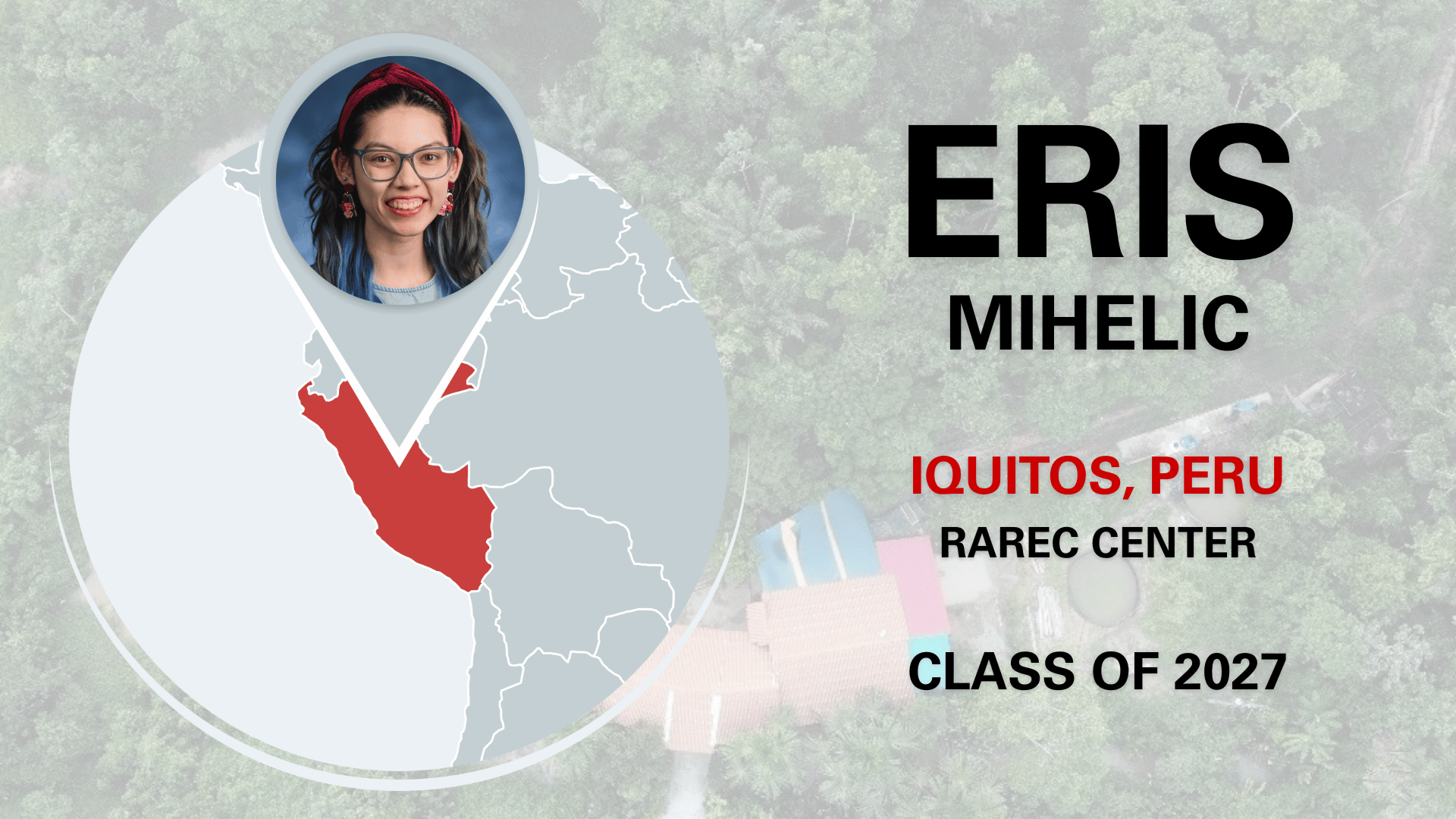 Graphic design of a map depicting Eris Mihelic's summer experience
